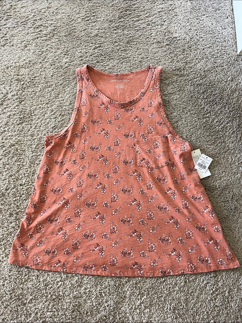 American Eagle Outfitters Terracotta Floral Pocket Tank